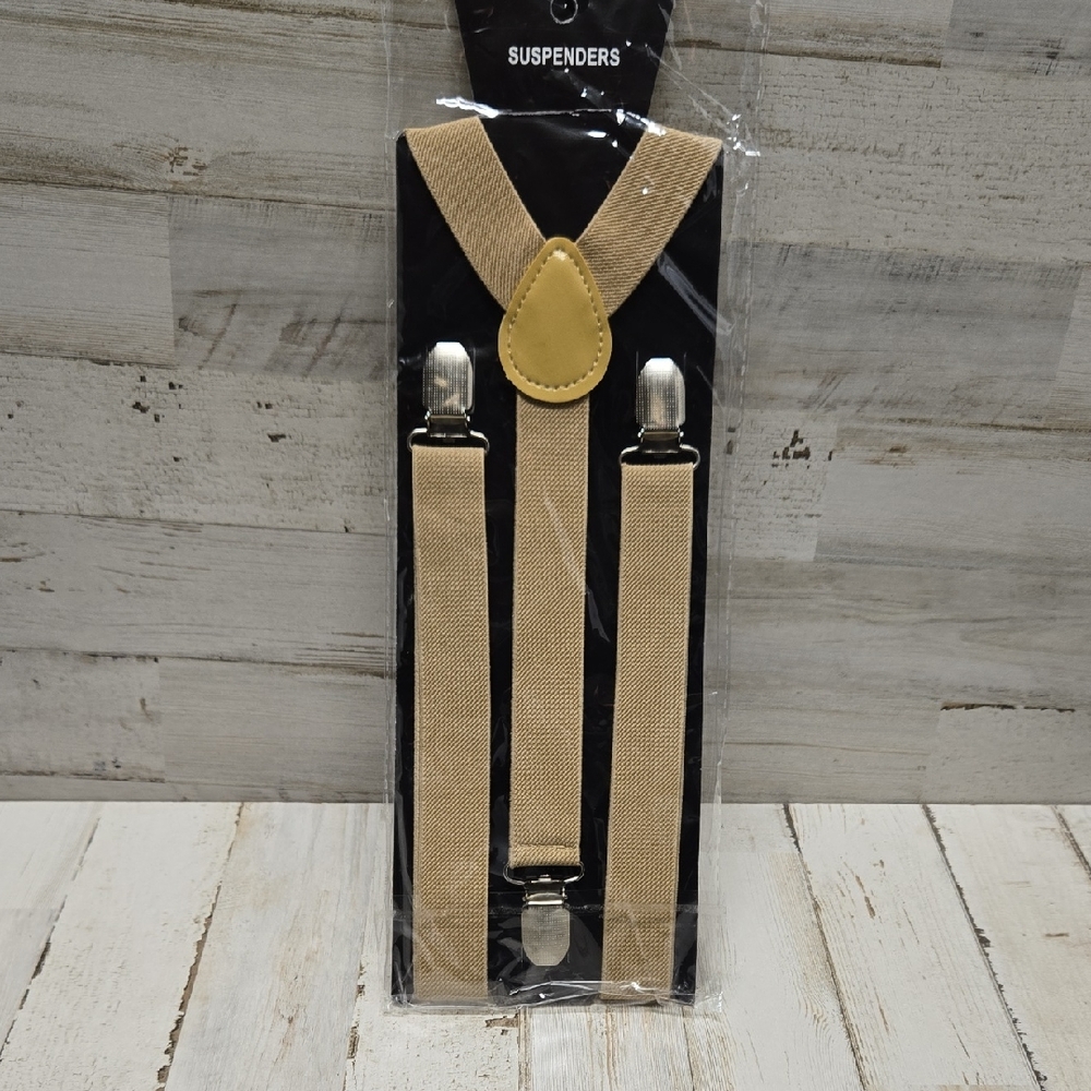 Beige Suspenders with Silver Clips